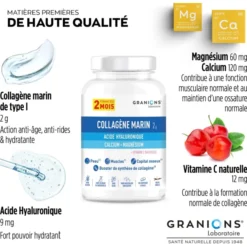Collagène marin, Acide Hyaluronique, Calcium & Magnésium format éco 2 mois