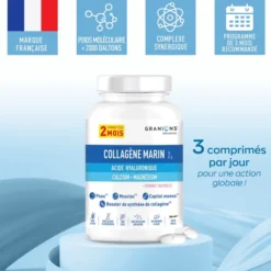 Collagène marin, Acide Hyaluronique, Calcium & Magnésium format éco 2 mois