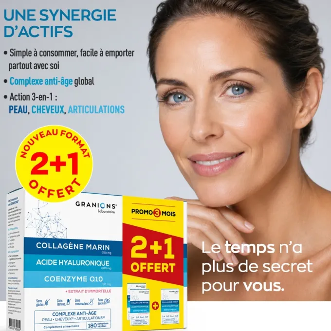 Complexe anti-âge Collagène, Acide Hyaluronique & Coenzyme Q10 - Format 3 mois