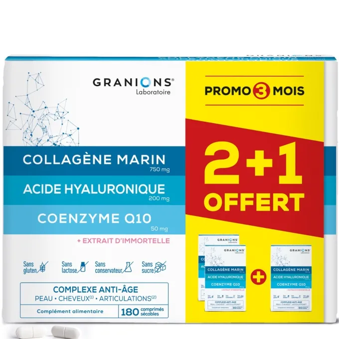 Complexe anti-âge Collagène, Acide Hyaluronique & Coenzyme Q10 - Format 3 mois