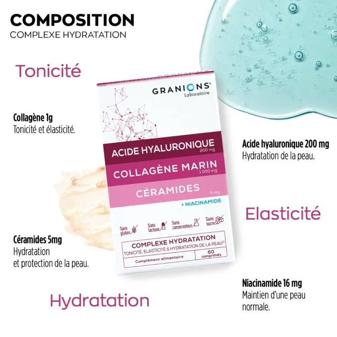Complexe Hydratation - Tonicité, élasticité & hydratation de la peau - 60 comprimés