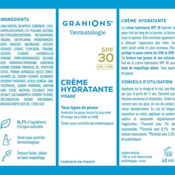 Crème hydratante visage SPF30