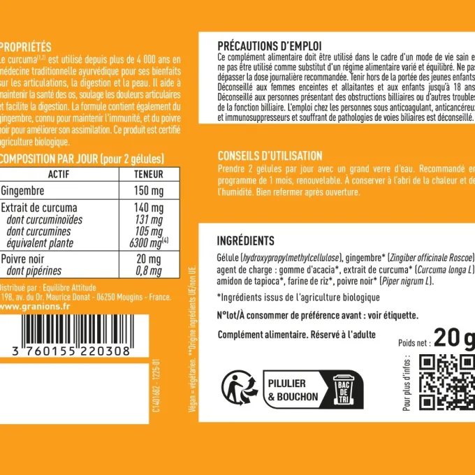 Curcuma 6300mg BIO - 60 gélules