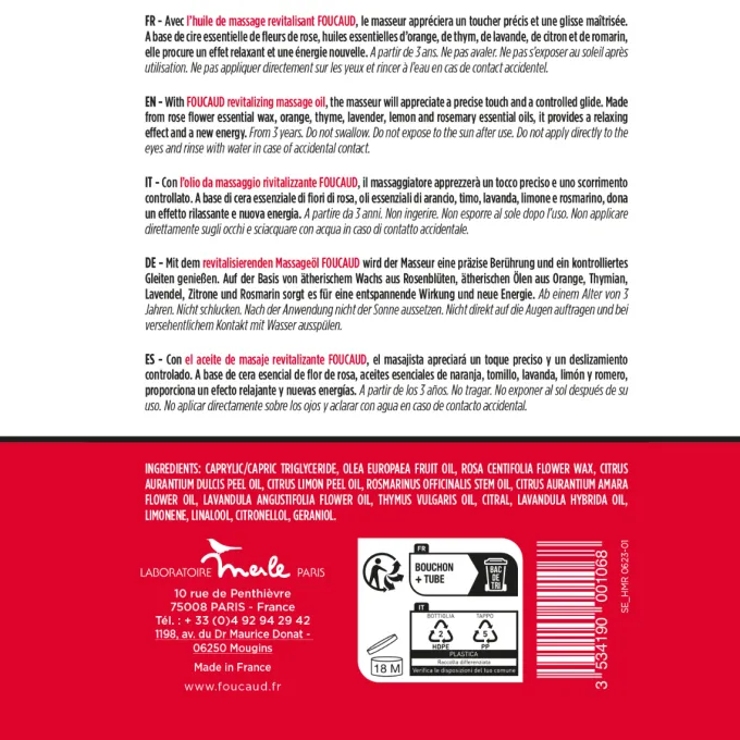 FOUCAUD Huile de Massage revitalisante 200 ml