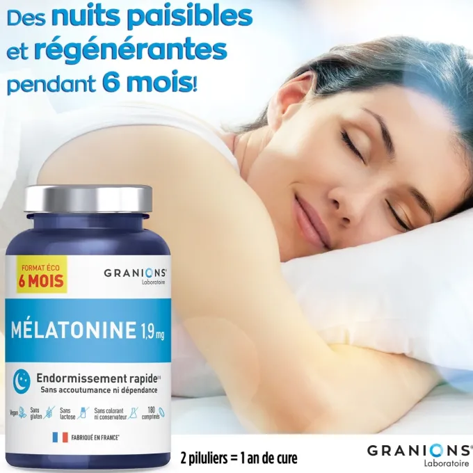 Granions Mélatonine 1,9 mg - Format 6 mois - 180 comprimés