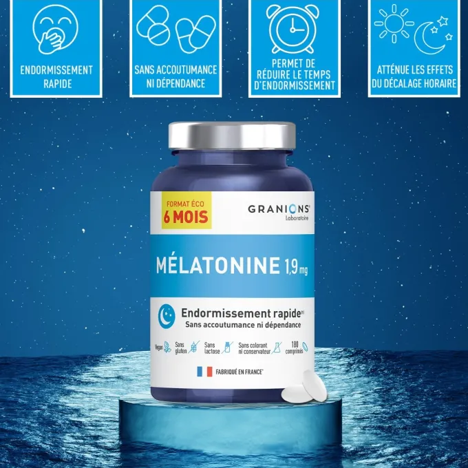 Granions Mélatonine 1,9 mg - Format 6 mois - 180 comprimés