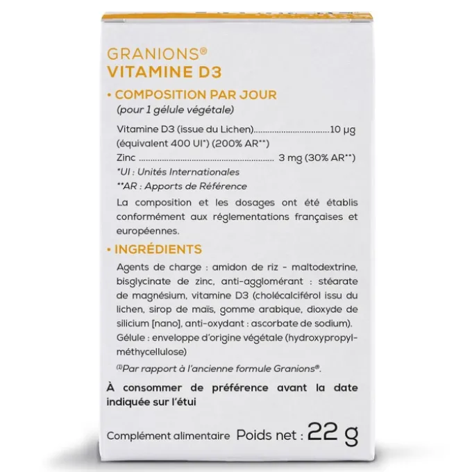 GRANIONS Vitamine D3 végétale 60 gélules