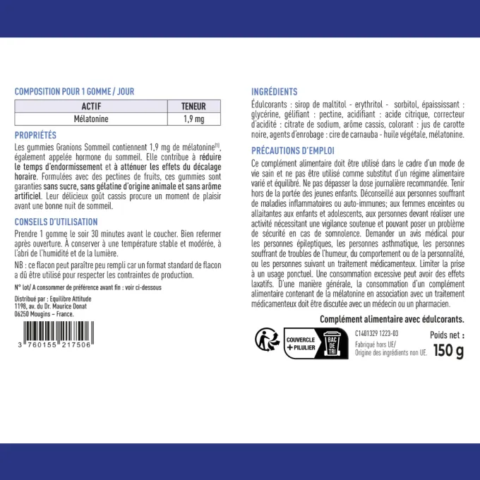 Gummies sommeil mélatonine 1,9 mg