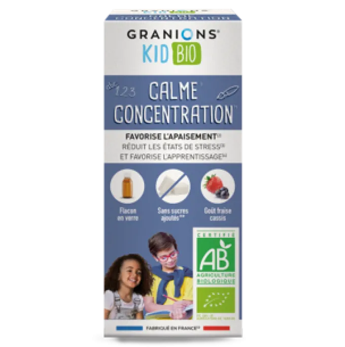 Kid Bio Calme Concentration - Solution Buvable aux Plantes - Goût Fraise Cassis - 125 ml