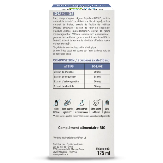 Kid Bio Calme Concentration - Solution Buvable aux Plantes - Goût Fraise Cassis - 125 ml