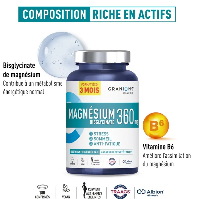 Magnésium bisglycinate 360 mg - Format 3 mois