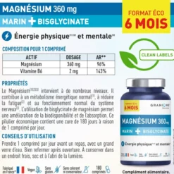 Magnésium Marin + Bisglycinate Format éco 6 mois