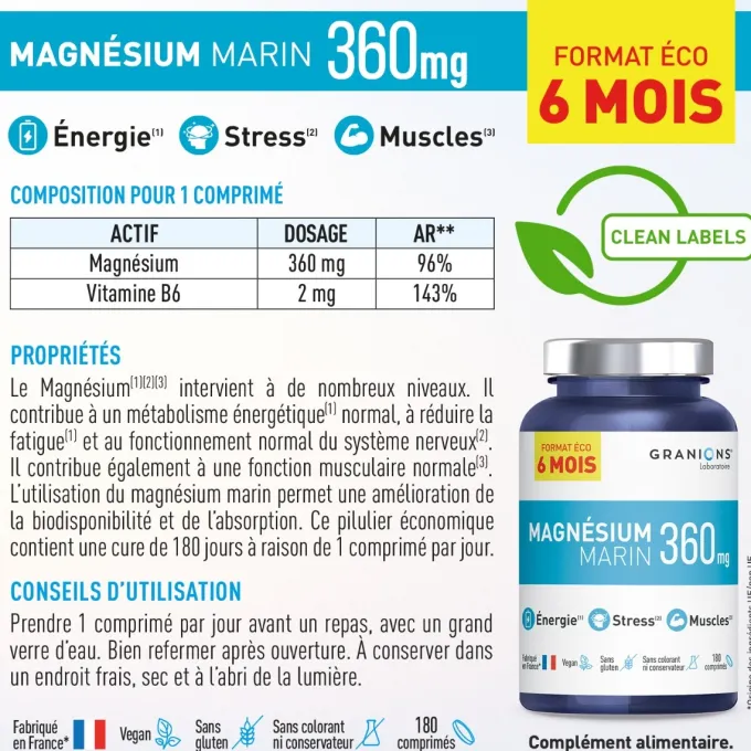 Magnésium Marin format éco 6 mois