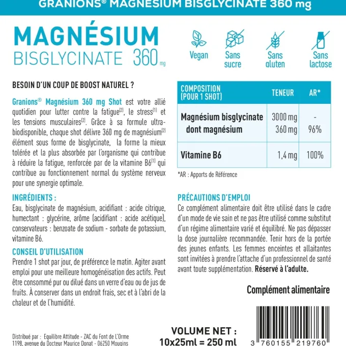 Magnésium Shot Bisglycinate 360 mg