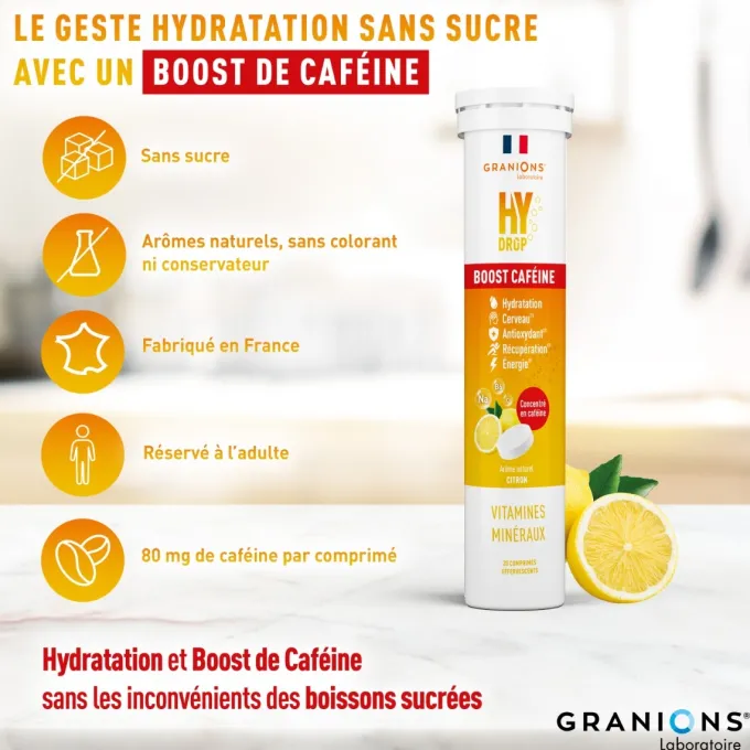 Pastille hydratation Électrolytes à la caféine- HYDROP Citron