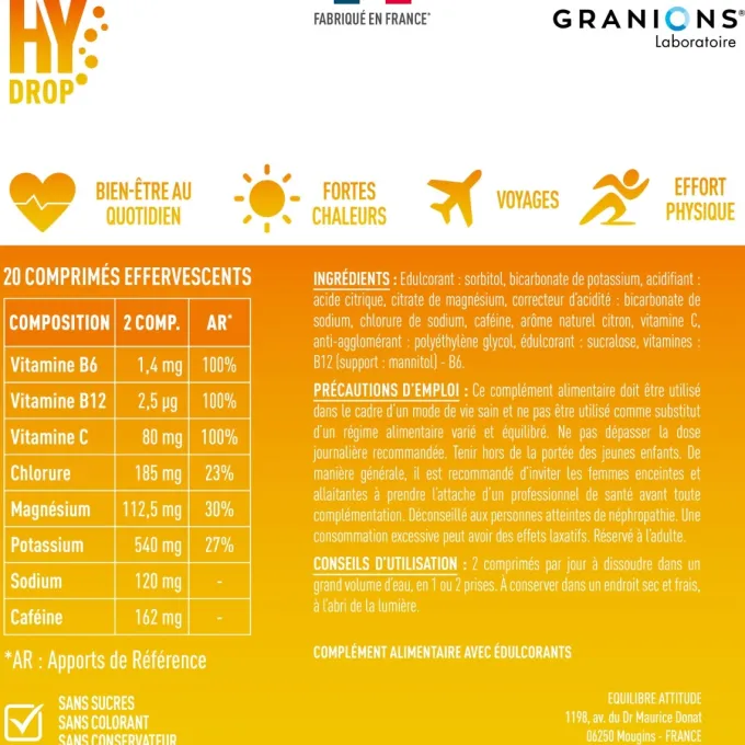 Pastille hydratation Électrolytes à la caféine- HYDROP Citron