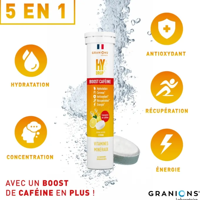 Pastille hydratation Électrolytes à la caféine- HYDROP Citron