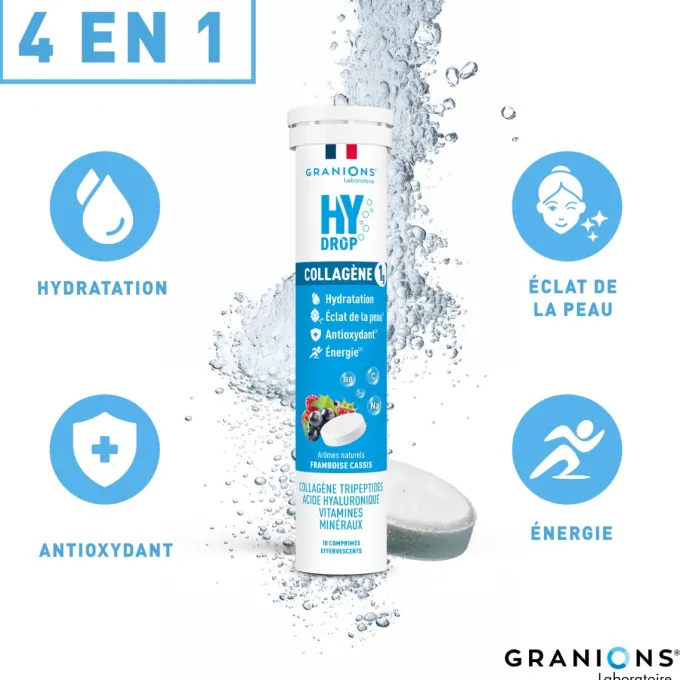 Pastille hydratation Électrolytes au Collagène - HYDROP framboise-cassis