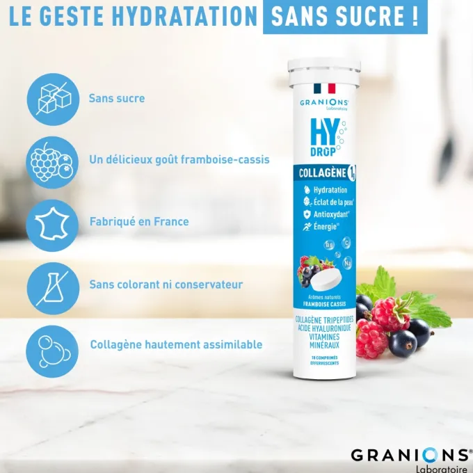 Pastille hydratation Électrolytes au Collagène - HYDROP framboise-cassis