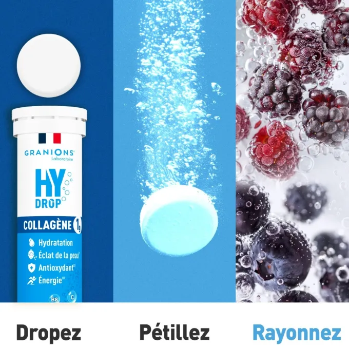 Pastille hydratation Électrolytes au Collagène - HYDROP framboise-cassis