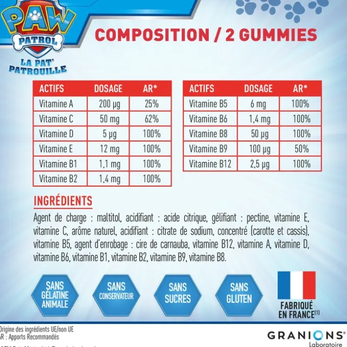 Pat Patrouille - Gummies Multivitamines - 60 Gummies - Fraise