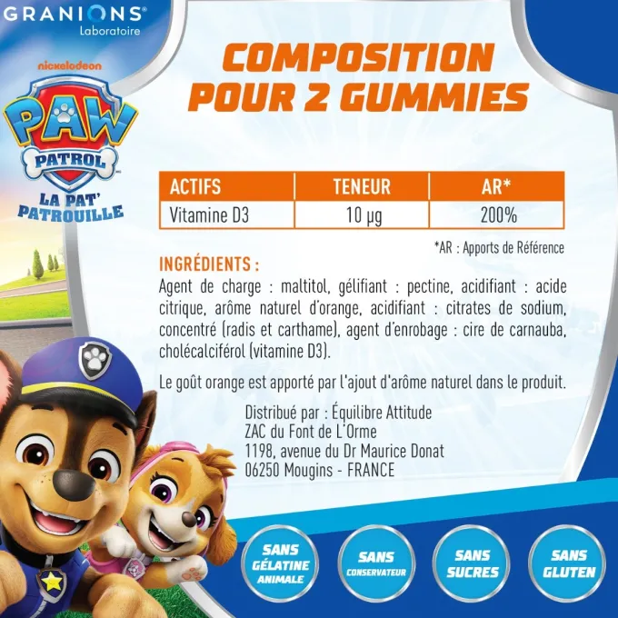 Pat Patrouille - Gummies Vitamine D3 - 60 Gummies - Orange