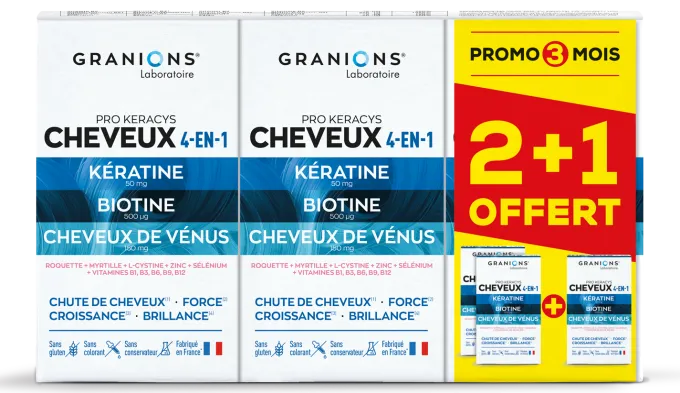 Pro Keracys Cheveux 4 en 1 - 2Mois + 1 Offert
