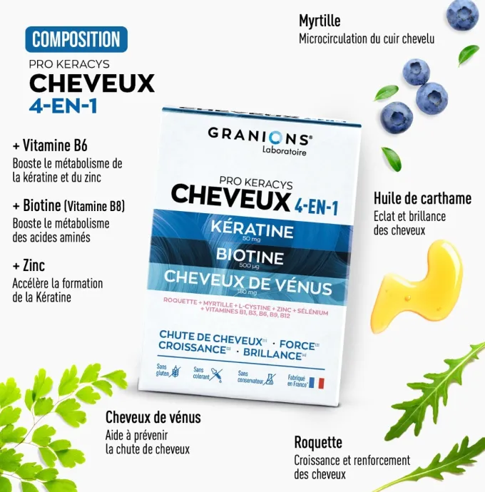 Pro Keracys Cheveux 4 en 1 - 2Mois + 1 Offert