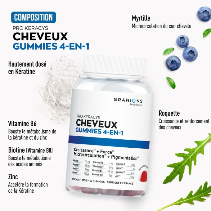 PRO KERACYS Cheveux Gummies 4-en-1