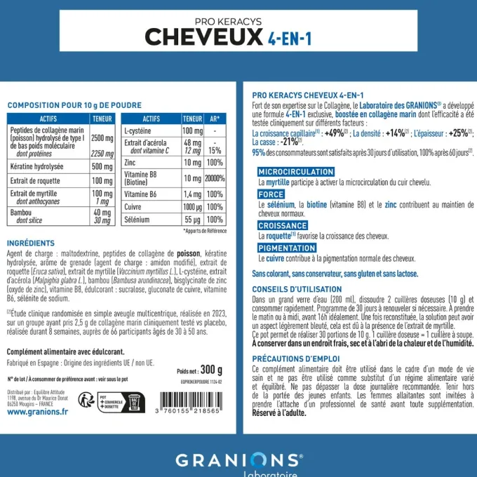 Pro Keracys - Collagène cheveux 4-EN-1 Poudre