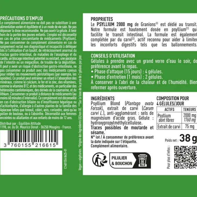 Psyllium Blond 2000mg - 60 gélules
