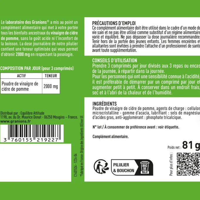 Vinaigre de cidre de pomme 2000mg