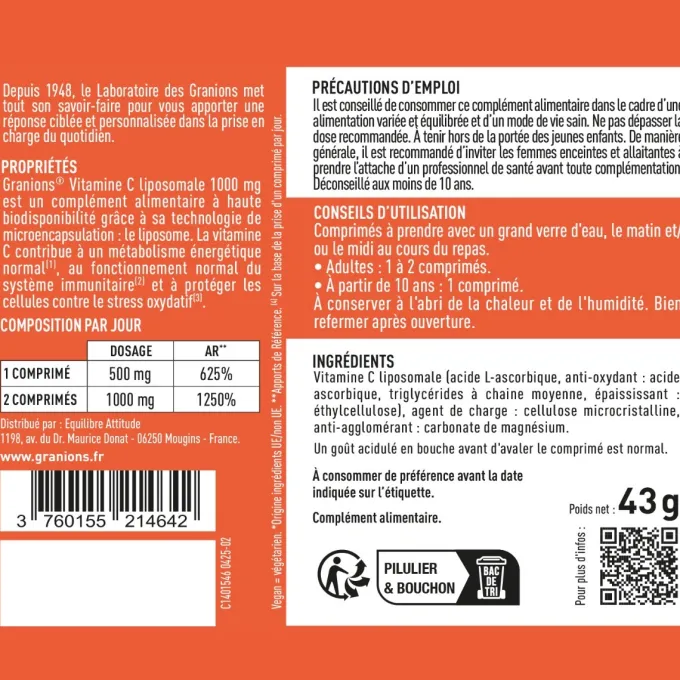 Vitamine C Liposomale 1000 mg - 60 comprimés