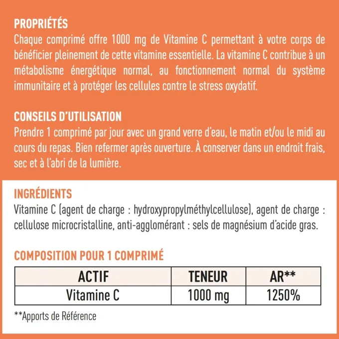 Vitamine C 1000 mg - Format éco 6 mois