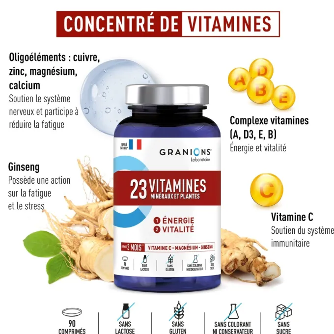 23 Vitamines Minéraux et Plantes 90 comprimés