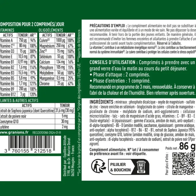 24 Vitamines Minéraux et Plantes 90 comprimés