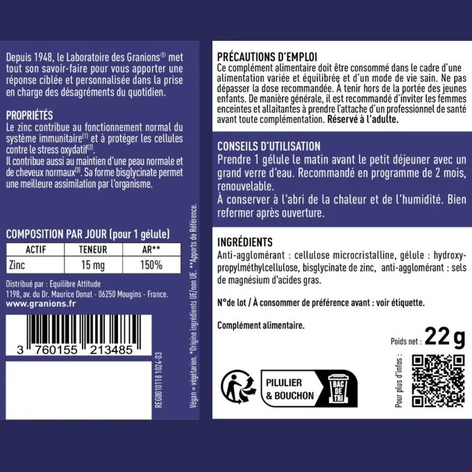 Zinc Bisglycinate 15mg - 60 gélules
